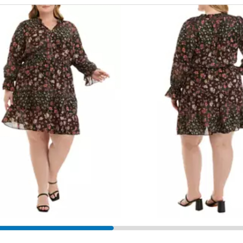 Emma & Michelle 2X Lantern Sleeve Floral Swing Dress - Picture 4 of 6
